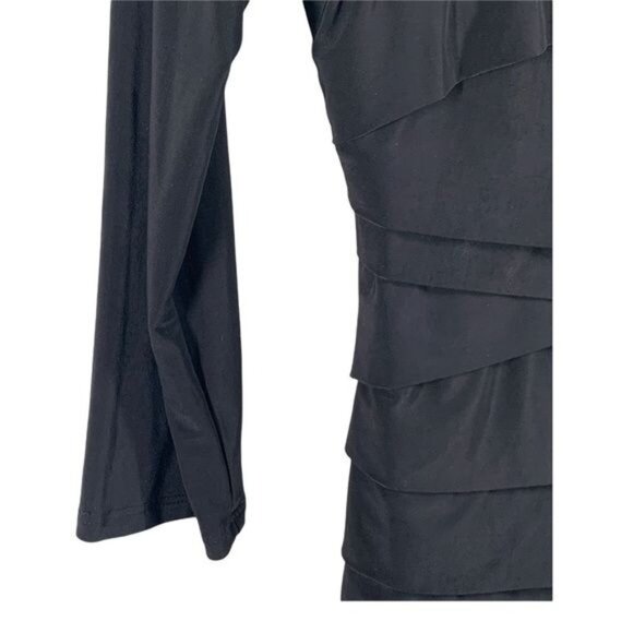 Bisou Bisou Black Tiered Bodycon Dress Women’s 6 Stretch 3/4 Sleeve Cocktail - Picture 6 of 8